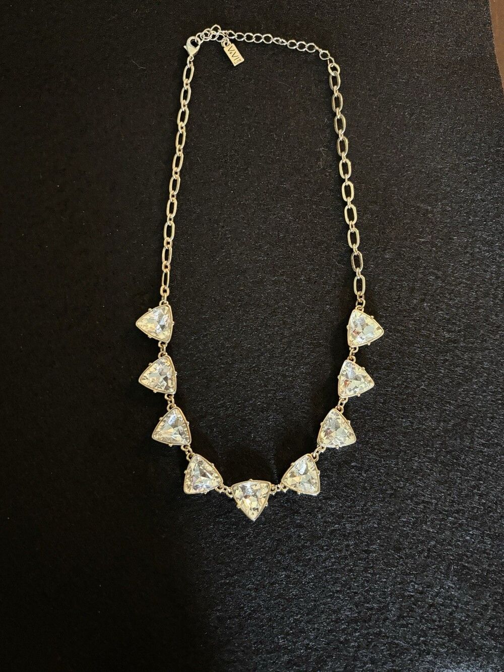 Gold-toned Vivi Triangle Crystal Statement Necklace Glitzy Chunky Faceted